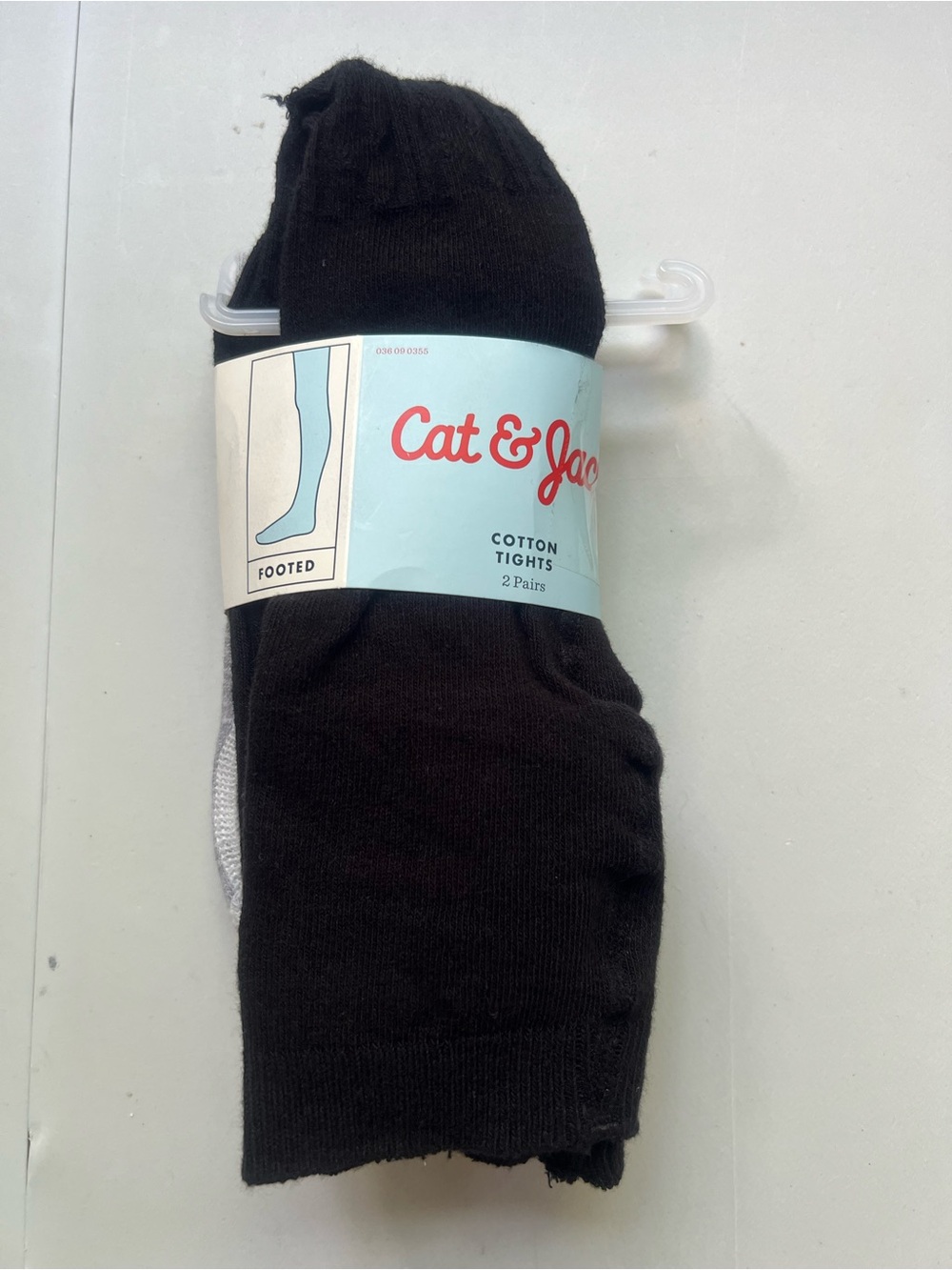 Cat & Jack Black Cotton Footed Tights - 2 Pairs